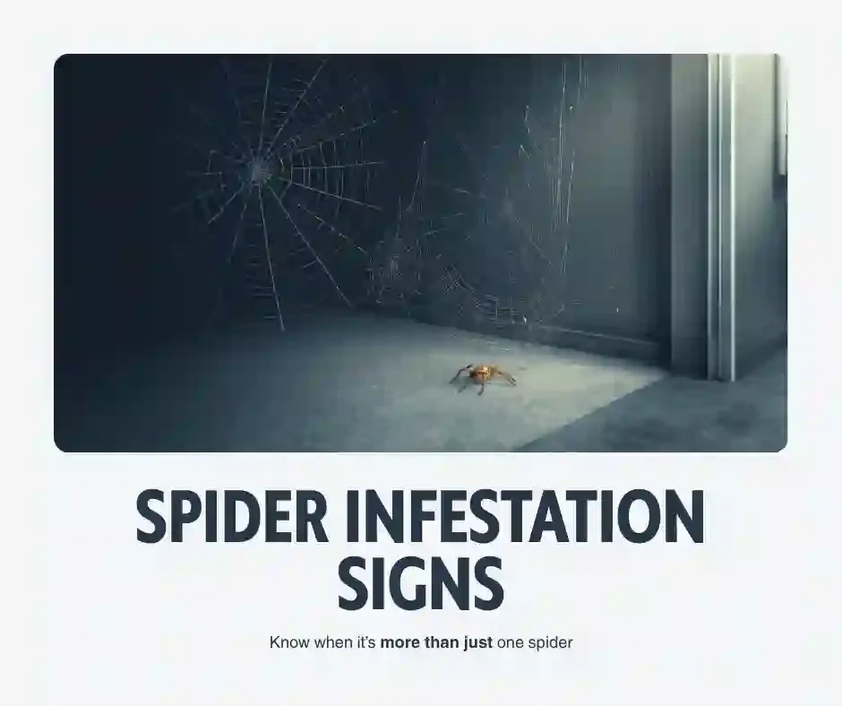 Spider infestation signs in Wisconsin home — multiple webs in basement corner and window frames indicating high indoor spider activity